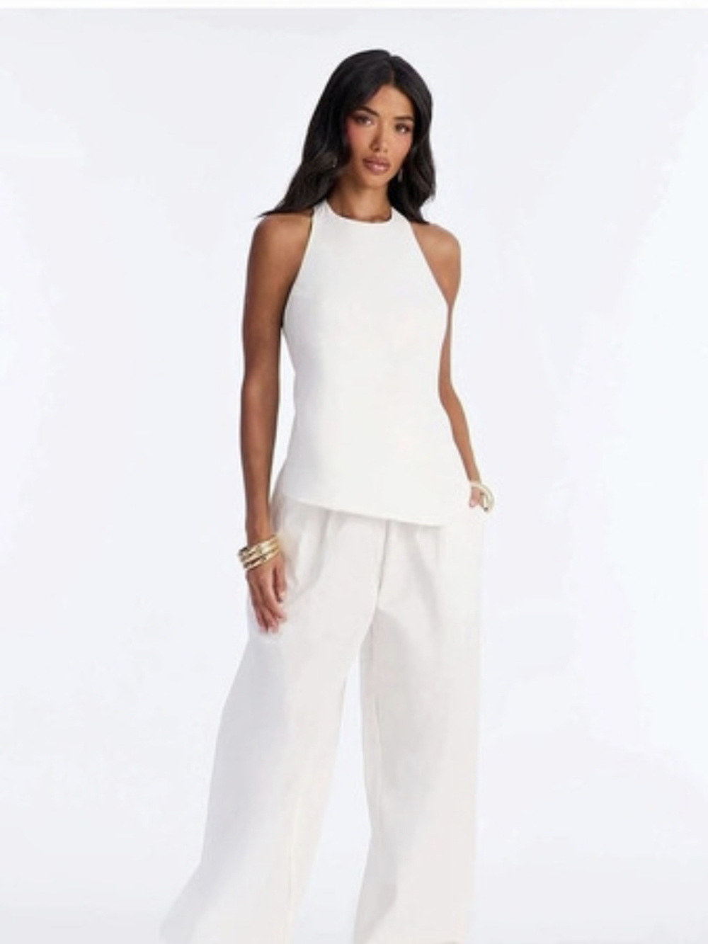 White Open-Back Tank Top and Baggy Pant